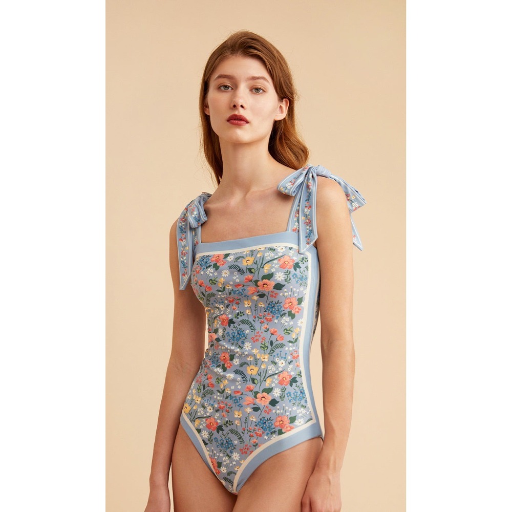 Visual Mood Reversible Blue Floral Tie Shoulder One Piece M
